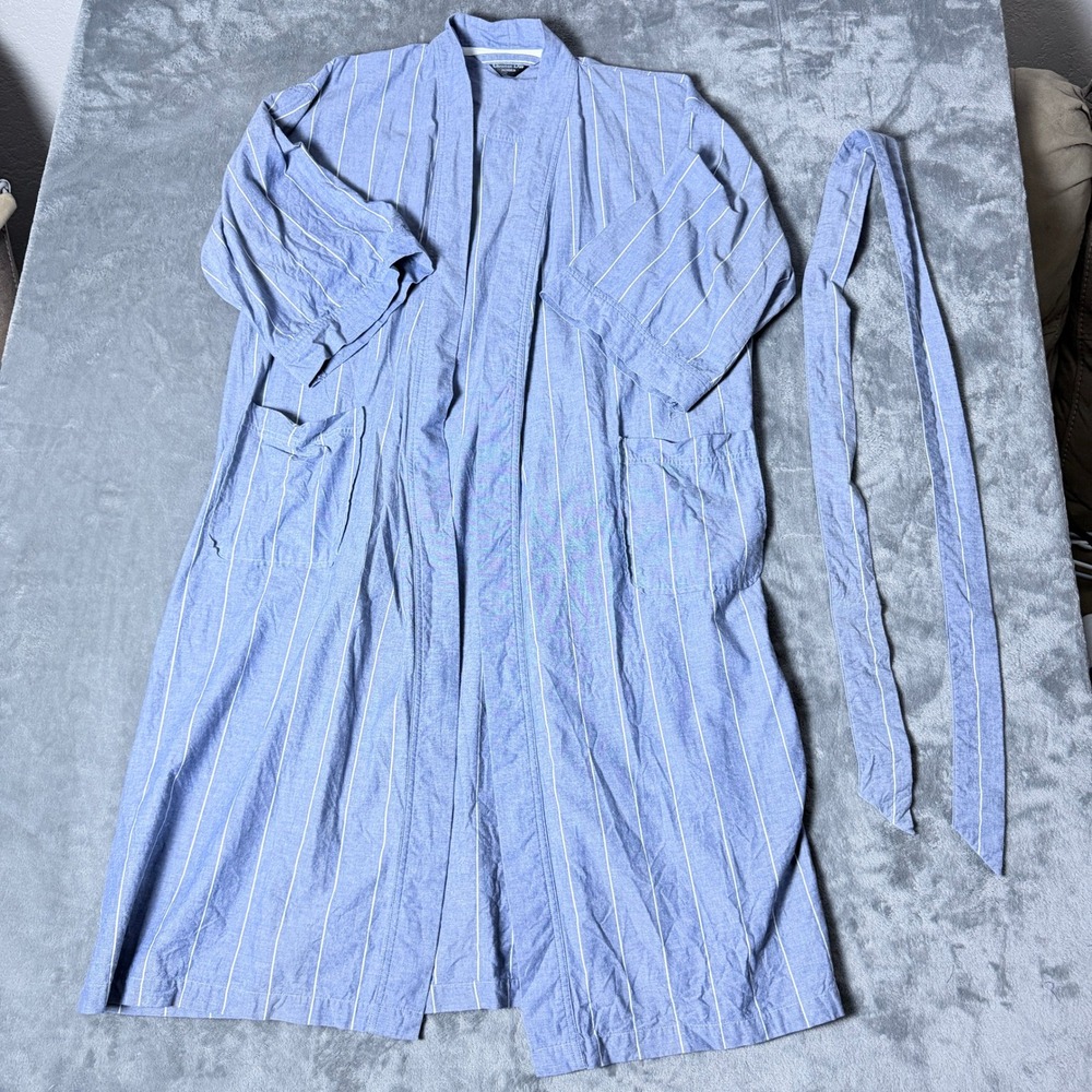 Christian Dior Monsieur Vintage Blue Pinstripe Cotton Robe One Size Loungewear